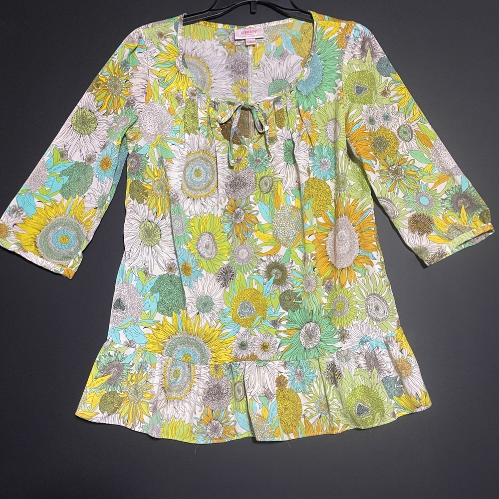 Liberty of London Floral Blouse in Green, Yellow, and White